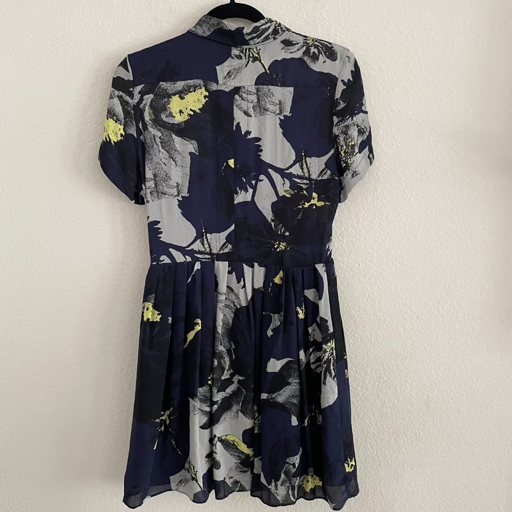 Parker Abstract Silk Navy Button Down Silk Dress - image 4